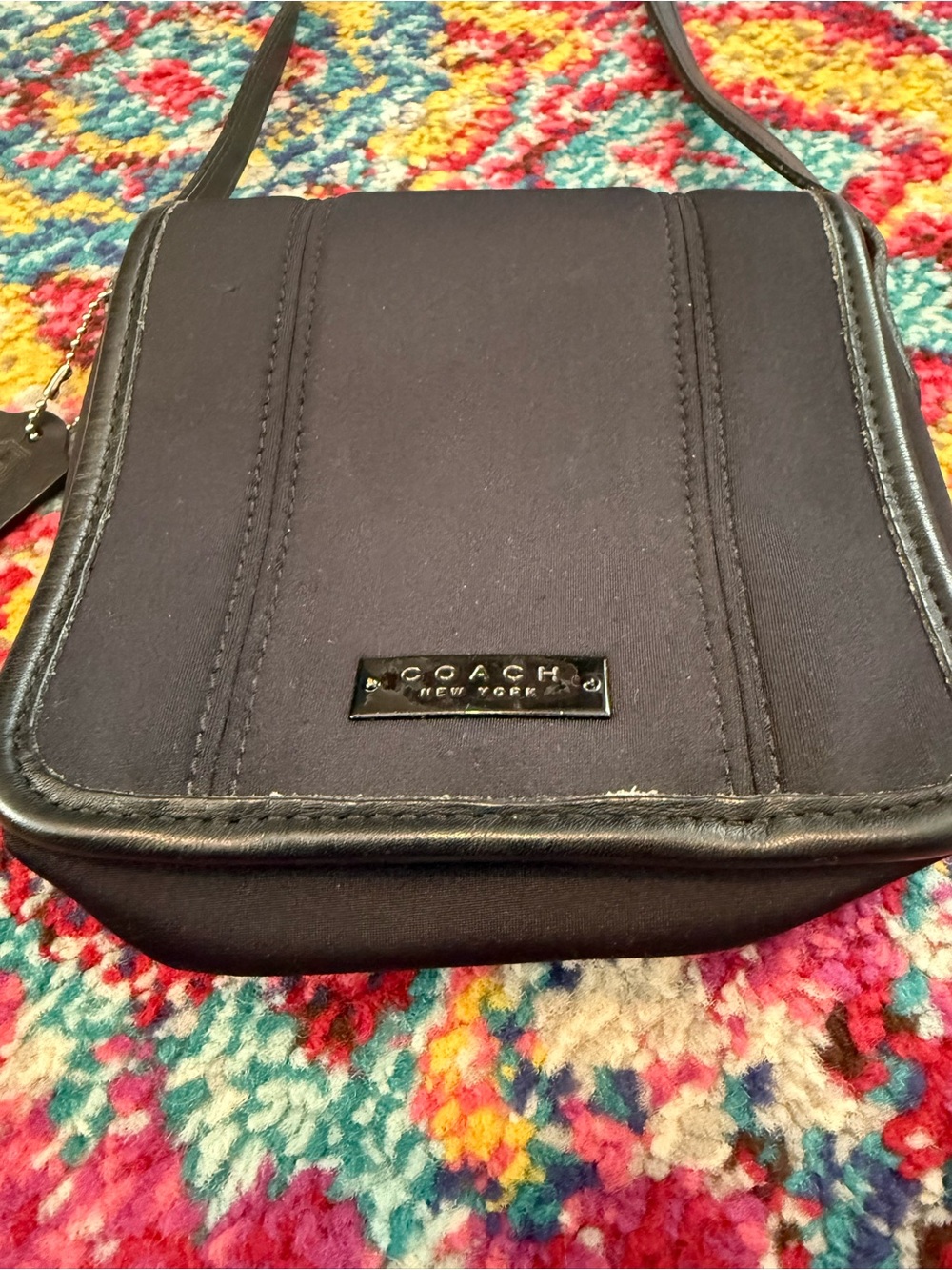 AUTH 🖤🖤Coach Black Neoprene Mini Flap with Leather Trim